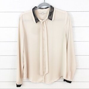 Loft Tie Neck Lace Detail Long Sleeve Blouse